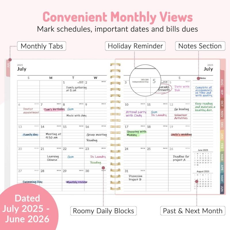 Teacher Planner 2025-2026, Forvencer Academic Planner from Jul 2025 - Jun 2026, 8.5"x11", Weekly & Monthly Calendar Planning Book with 7 Periods, School Lesson Agenda with Subjects, Pastel Teacher Student Supplies, Month Tabs, Pink - Image 3