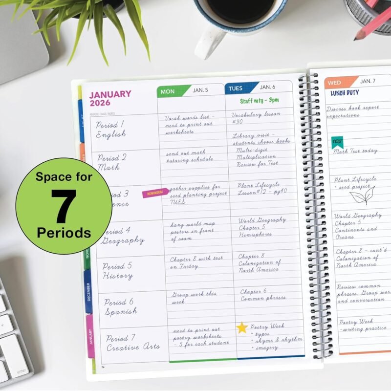 Aug 2025-Jul 2026 Lite Teacher Lesson Planner Notebook 8.5x11 Daily Weekly Monthly Organizers - Includes 7 Periods, Dated Calendar, Page Tabs, Bookmark, and Planning Stickers (Tree Seasons) - Image 5