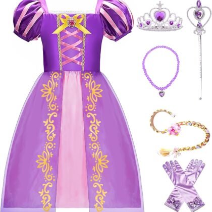 Princess Dresses for Girls - Modish Puff Sleeves Princess Costume with Accessories - Dress Up Clothes for Halloween