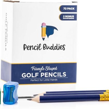 Triangular Golf Pencils With Erasers for Kids (72 Pack) - Pre-Sharpened Short for Kindergarten, Primary School, Toddlers, or Preschool Learning, Small With Sharpeners (Navy Blue)