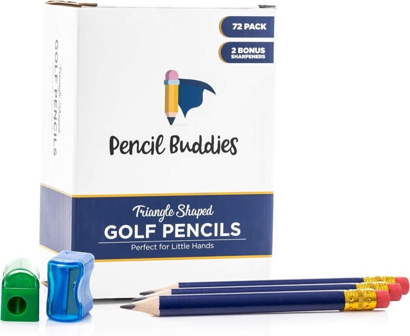 Triangular Golf Pencils With Erasers for Kids (72 Pack) - Pre-Sharpened Short for Kindergarten, Primary School, Toddlers, or Preschool Learning, Small With Sharpeners (Navy Blue)