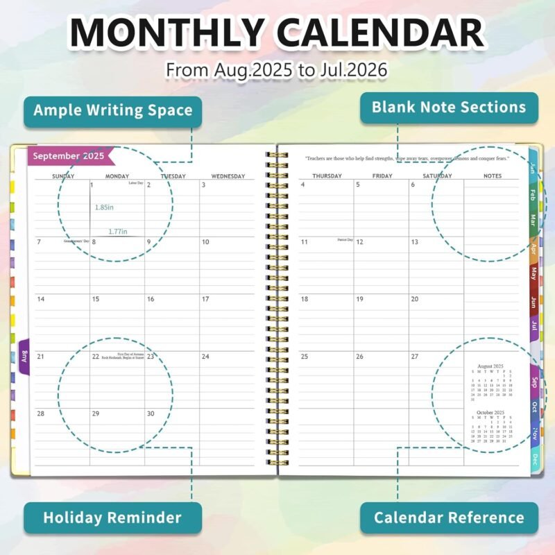 Teacher Planner 2025-2026, August 2025 to July 2026 Academic Year, 8.5" x 11" Lesson Planner Book for Teachers with Colorful Tabs, Teacher Calendar for Classroom or Homeschool, Hardcover, Color Stripe - Image 2