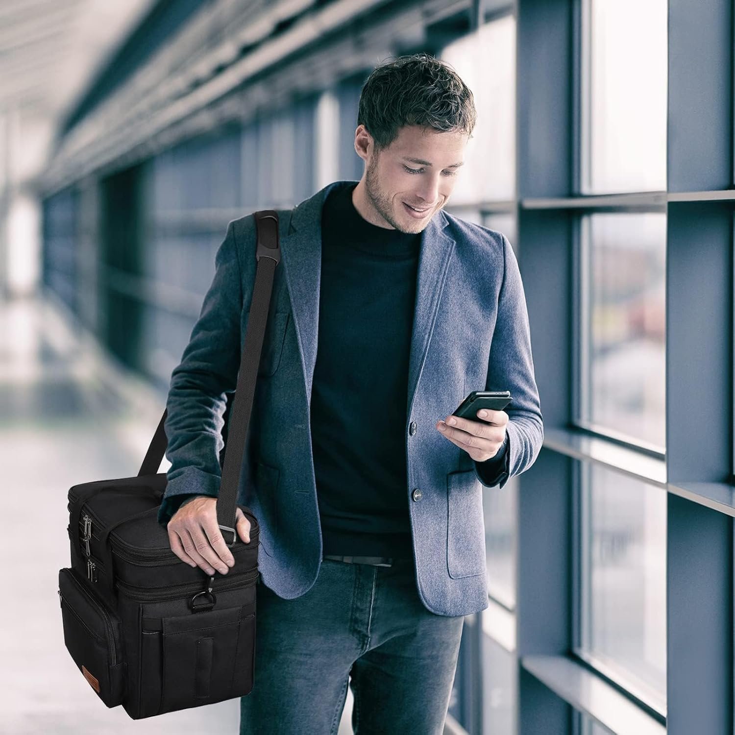 Maelstrom Lunch Box, 23L Insulated Lunch Bag, Expandable Double Deck Cooler Bag, Lightweight Leakproof Tote Bag With Side Tissue Pocket, Suit For Men and Women, Black - Image 8