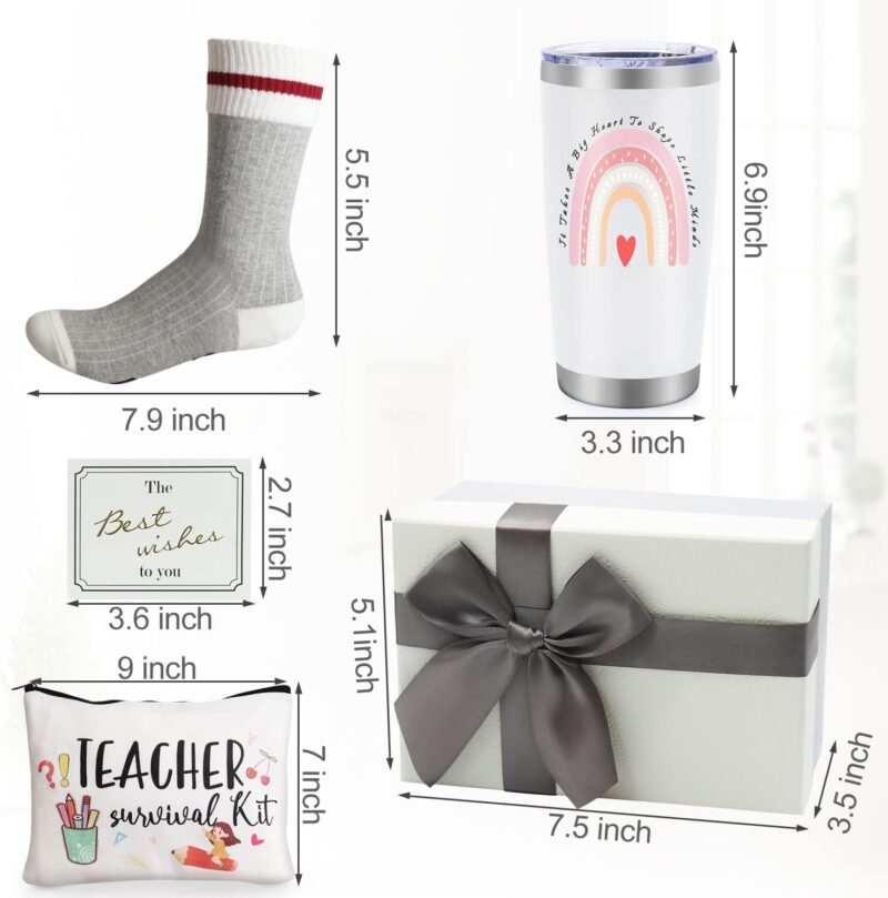 Best Teacher Appreciation Gifts,20 OZ Insulated Tumbler for Women Teacher,Unique Gift Ideas from Students - Funny Socks Thank You Basket Box for New Teachers,Christmas Gifts for Teachers - Image 4