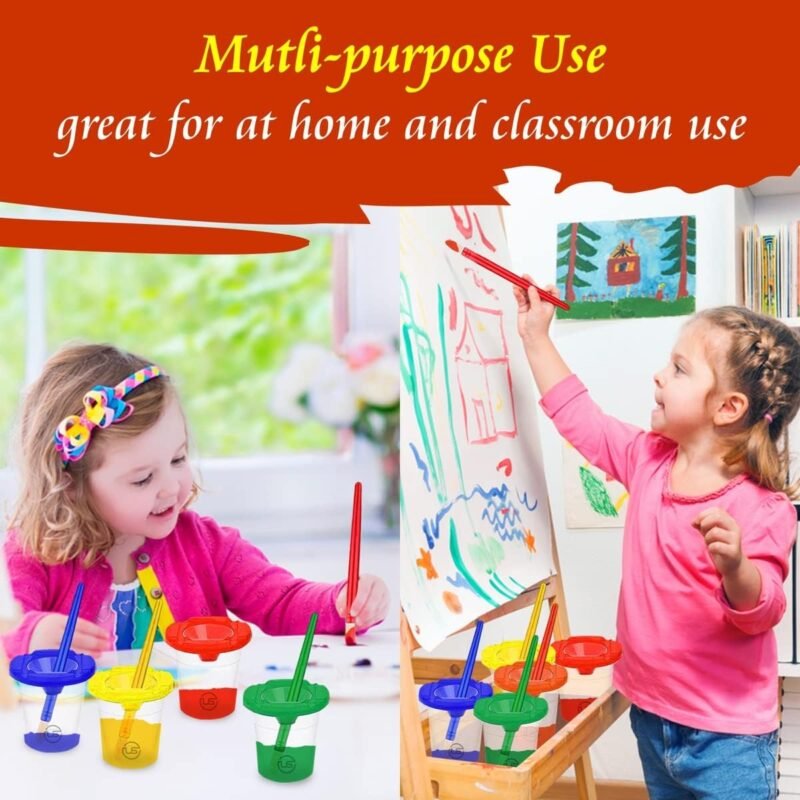 The Mega Deals Kids Painting Set, Washable Paint for Kids with Paint Cups, Toddler Paintbrushes, Waterproof Kid Smock, Non Toxic Washable Finger Paints 2 oz Each, Toddler Painting Supplies - Image 6