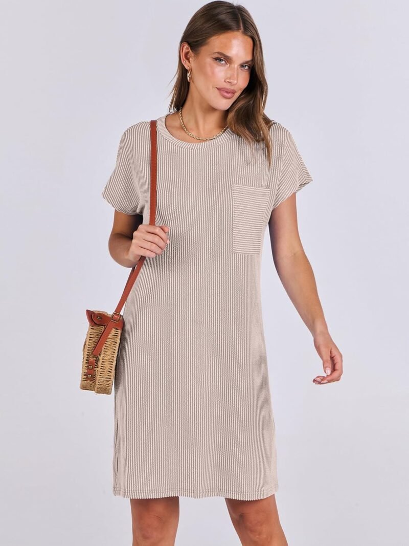 ANRABESS Womens Casual Summer Ribbed Knit Tunic Tshirt Mini Dresses 2025 Trendy Crewneck Short Sleeve Beach Loose Shift Dress - Image 5