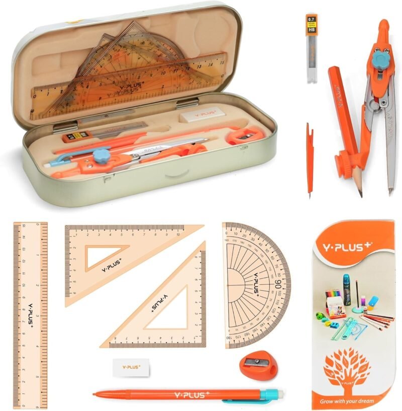 Geometry Set for Students, Math Protractor Compass with Rulers Mechanical Pencil, Box of Protactors Kit for Class Supplies and School Kids Toddler - 12 Pcs