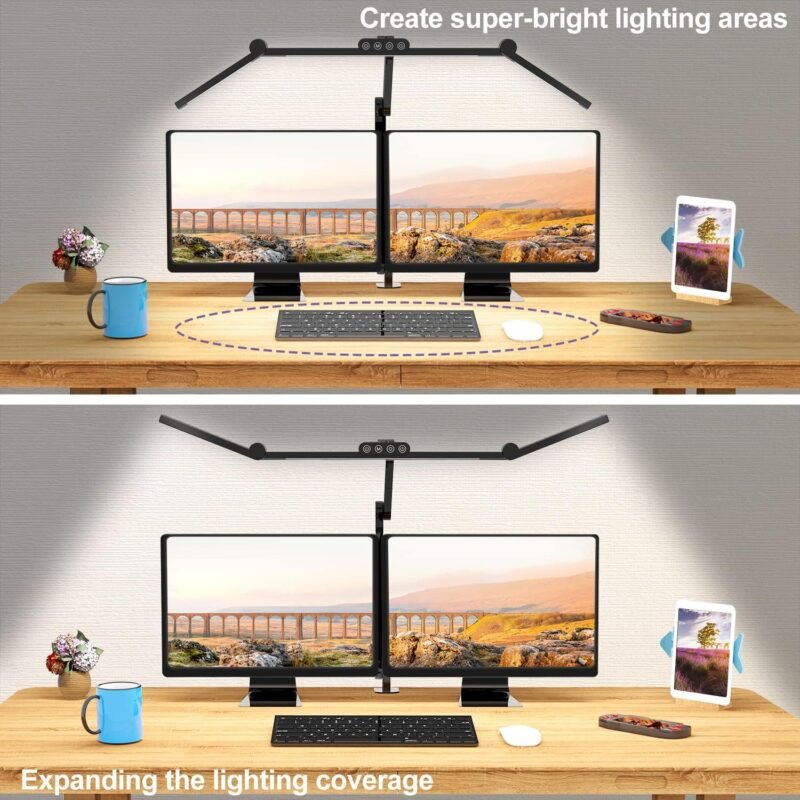 Micomlan Led Desk Lamp with Clamp, Architect Desk Lamp for Home Office with Atmosphere Lighting, 24W Ultra Bright Auto Dimming Computer Light Stepless Dimming and Tempering LED Table Light - Image 2