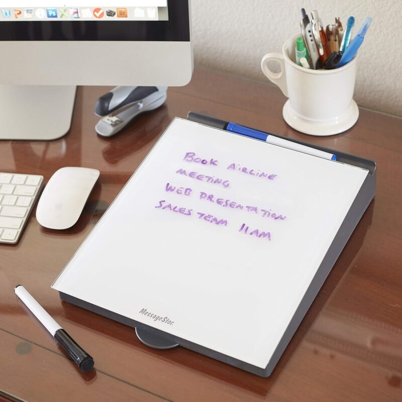 ECR4Kids MessageStor Dry-Erase Glass Board Memo Station, Desk Organizer, White - Image 9