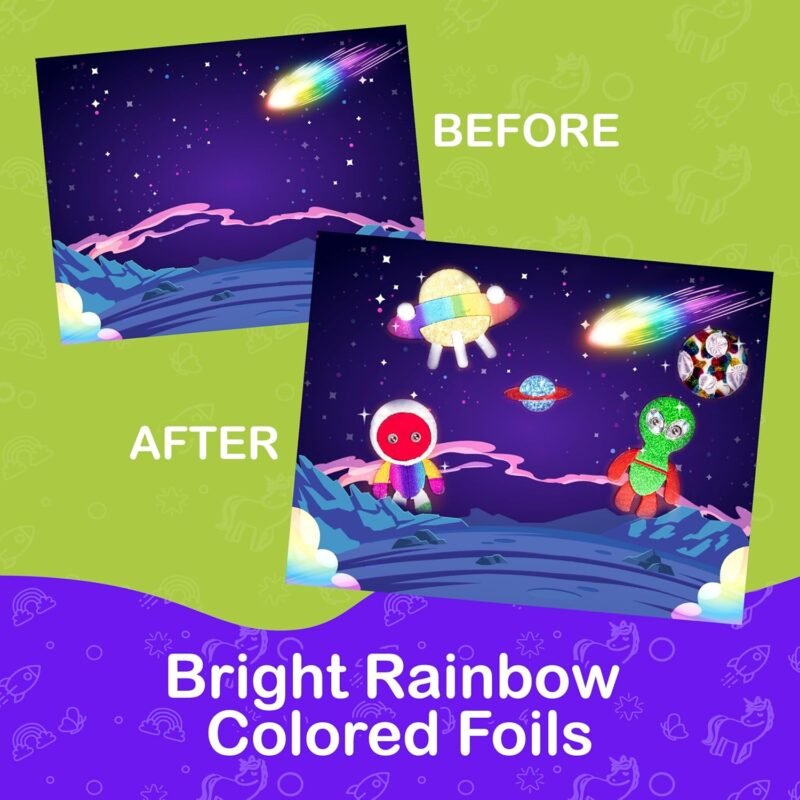 Craftikit ® Rainbow Adventure Foil Art & Scratch Art for Kids- 2-in-1 Arts and Crafts Kit for Kids Ages 4-10 - Rainbow Crafts for Boys Ages 4, 5, 6, 7, 8, 9, 10 - Image 4