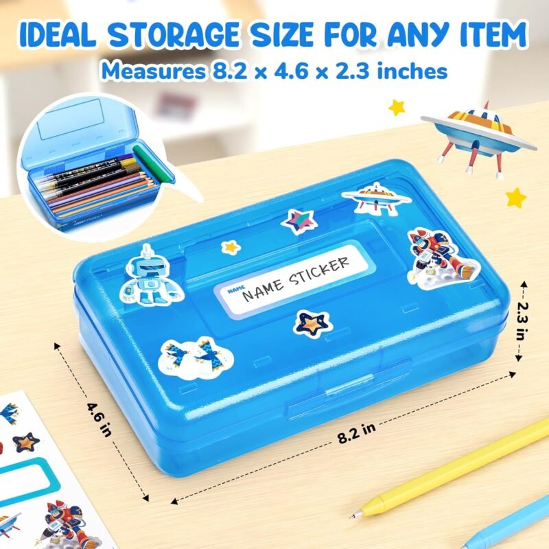 GAMENOTE Plastic Pencil Box with Personalized Sticker,Kids Large Hard Pencil Case with Snap-tight Lid,Clear Crayon Maker Organizer,Small Art Craft Storage Containers,School Supplies Box for Boys,Girls - Image 2