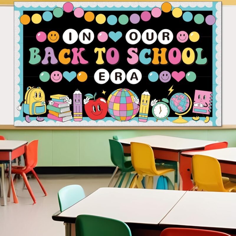 Welcome Back to School Bulletin Board Welcome Back Classroom Decoration Hippie Retro Bulletin Board Set in Our Back to School Era Cutouts for School Chalkboard Wall Door Decor Supply - Image 7