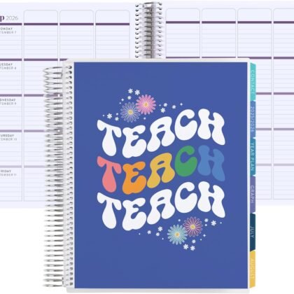 Erin Condren 12-Month Teacher Lesson Planner (Jul 2025 - Jun 2026), 8.5" x 11" Spiral Weekly and Monthly Teacher Planner, Teach Colorful Covers, Hexagon Theme, Horizontal Layout, Platinum Coil