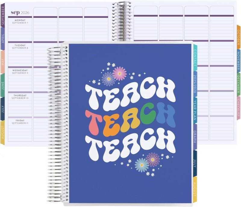 Erin Condren 12-Month Teacher Lesson Planner (Jul 2025 - Jun 2026), 8.5" x 11" Spiral Weekly and Monthly Teacher Planner, Teach Colorful Covers, Hexagon Theme, Horizontal Layout, Platinum Coil