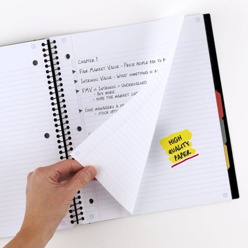 Five Star Advance Spiral Notebook + Study App, 5 Subject, College Ruled Paper, 8-1/2" x 11", 200 Sheets, Spiral Guard, Movable Tabbed Dividers, Black (73144) - Image 4
