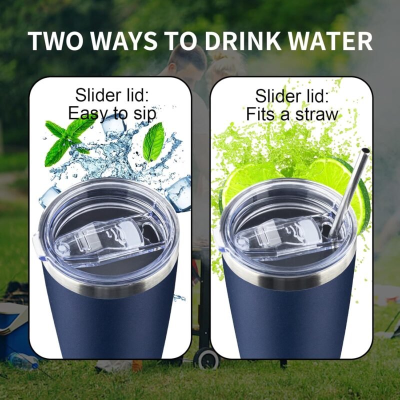 20oz Tumbler with Lid and Straw Double Wall Powder Coated Vacuum Insulated Coffee Tumbler Stainless Steel Insulated Travel Coffee Mug Spill-Proof Thermal Cup for Hot and Cold Beverage,Navy Blue - Image 5