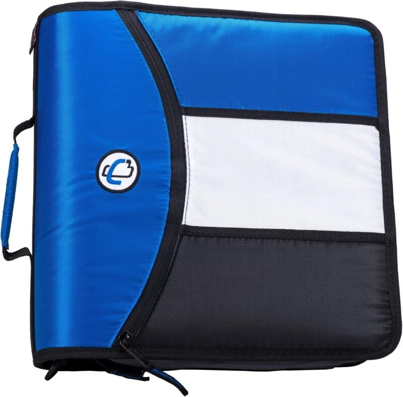 Case-it Might Zip Tab Zipper Binder, 3" O-Ring with 5-Color tabs, Expanding File Folder and Shoulder Strap and Handle, D-156-B Blue