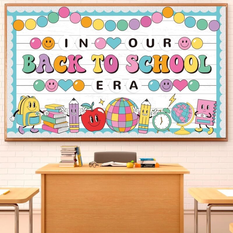 Welcome Back to School Bulletin Board Welcome Back Classroom Decoration Hippie Retro Bulletin Board Set in Our Back to School Era Cutouts for School Chalkboard Wall Door Decor Supply - Image 2