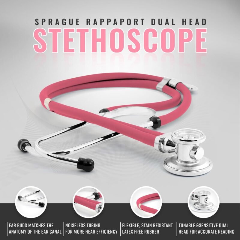 ASA TECHMED Medical Starter Kit - Stethoscope, Durable Blood Pressure Monitor, and EMT Shears and Protective Carrying Case Ideal for Healthcare Professionals, Pink - Image 7