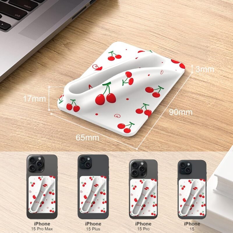 DOB SECHS Silicone Lip Holder for Cell Phone Lipstick Lip Glaze Phone Case Back Stick On Holder for iPhone and Android Phones, White, Cherries - Image 3