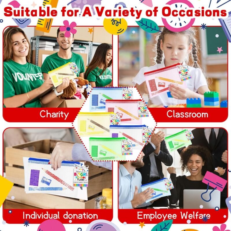 151 Pcs Back to School Gift Include 30 Colorful Pencils 30 Eraser 30 Mesh Zipper Pouch Bags and 30 Pencil Sharpener 30 Sheets Cards Set with Ribbon Stationery Favors for Classroom Exchange Gift - Image 7