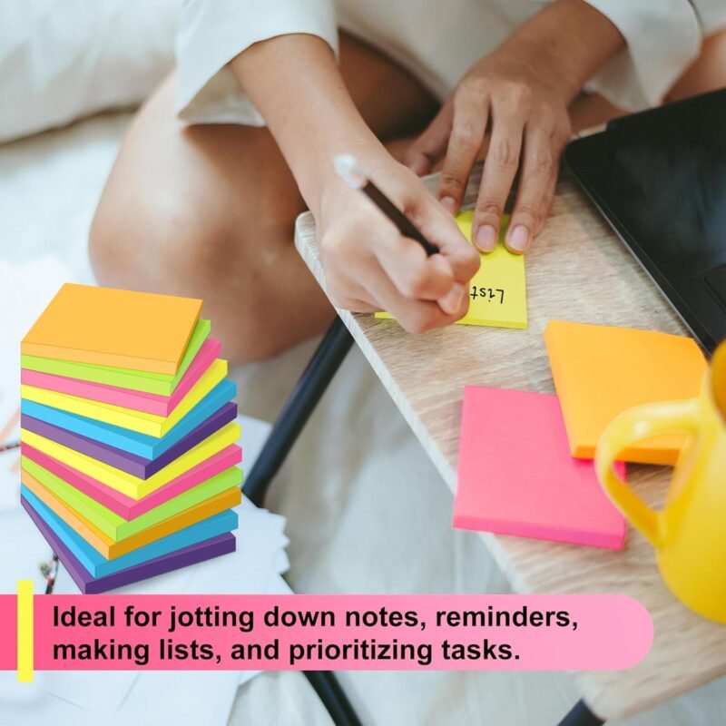 OHOME Sticky Notes - 12 Pads, 3”x3” - Colorful Self-Stick Post Notes Bulk - Office Desk Accessories | Teacher Classroom Must Haves,Aesthetic School Supplies for Home,Stocking Stuffers for Women - Image 3