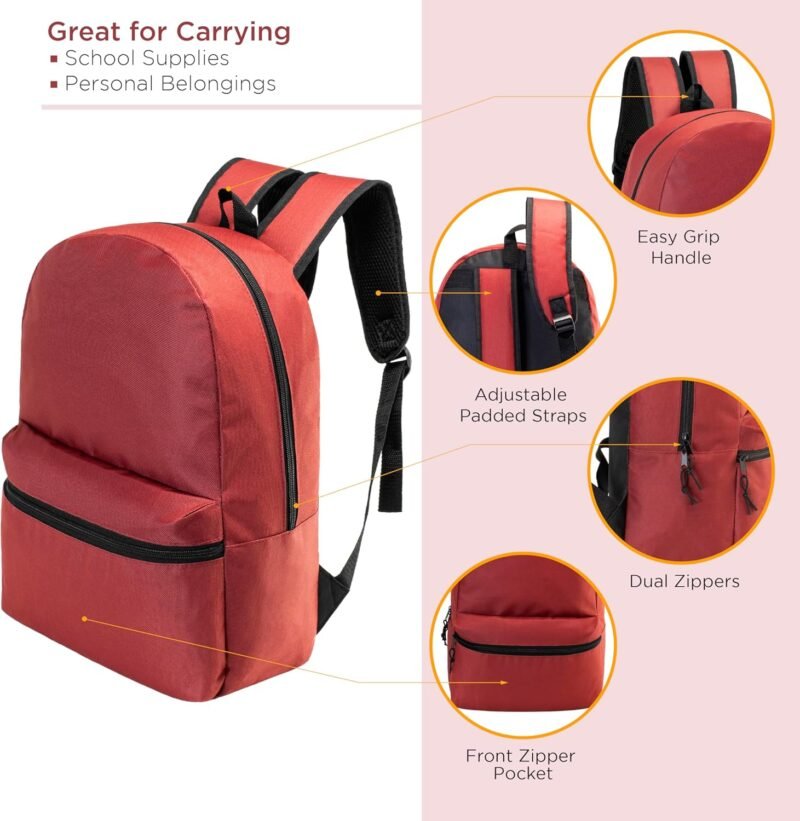 20-Pack 17" School Backpacks for Kids - Backpacks in Bulk for Elementary, Middle, and High School Students, 12 Assorted Colors - Image 3