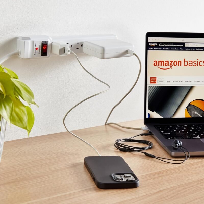 Amazon Basics Surge Protector Power Strip, 6-Outlet with 200J Protection, 2ft Extension Cord, Rectangle, White (2 Pack) - Image 7