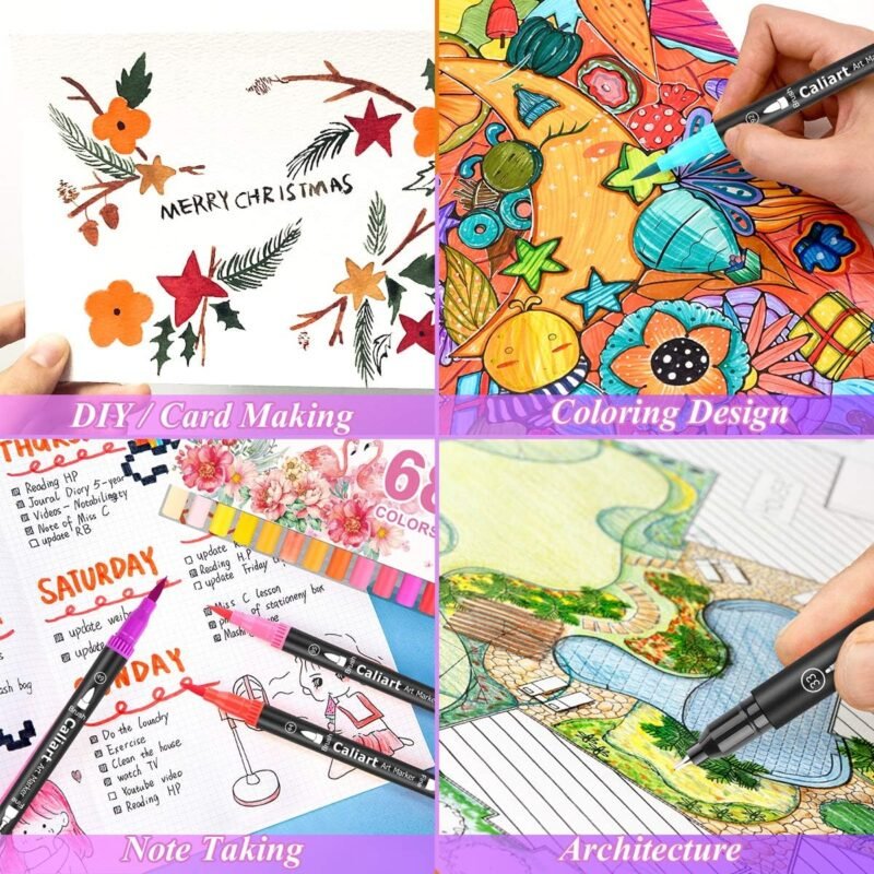 Caliart 34 Double Tip Brush Pens Art Markers, Aesthetic Cute Preppy Stuff School Supplies, Artist Fine & Brush Pen Coloring Markers for Kids Adult Book Cards Drawing Craft Kit Teacher Office Supplies - Image 7