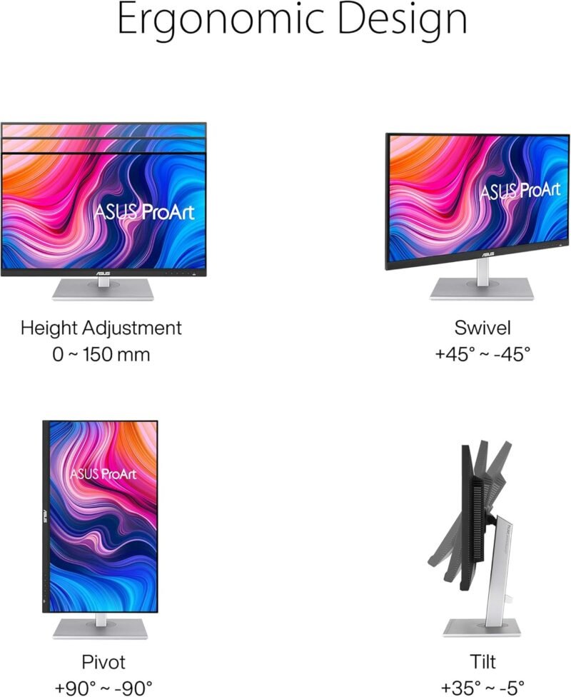 ASUS ProArt Display 27" Monitor PA278CV - WQHD (2560 x 1440), IPS, 100% sRGB, 100% Rec. 709, ΔE < 2, Calman Verified, USB Hub, USB-C, DisplayPort Daisy-chaining, HDMI, Eye Care, Height Adjustable - Image 8