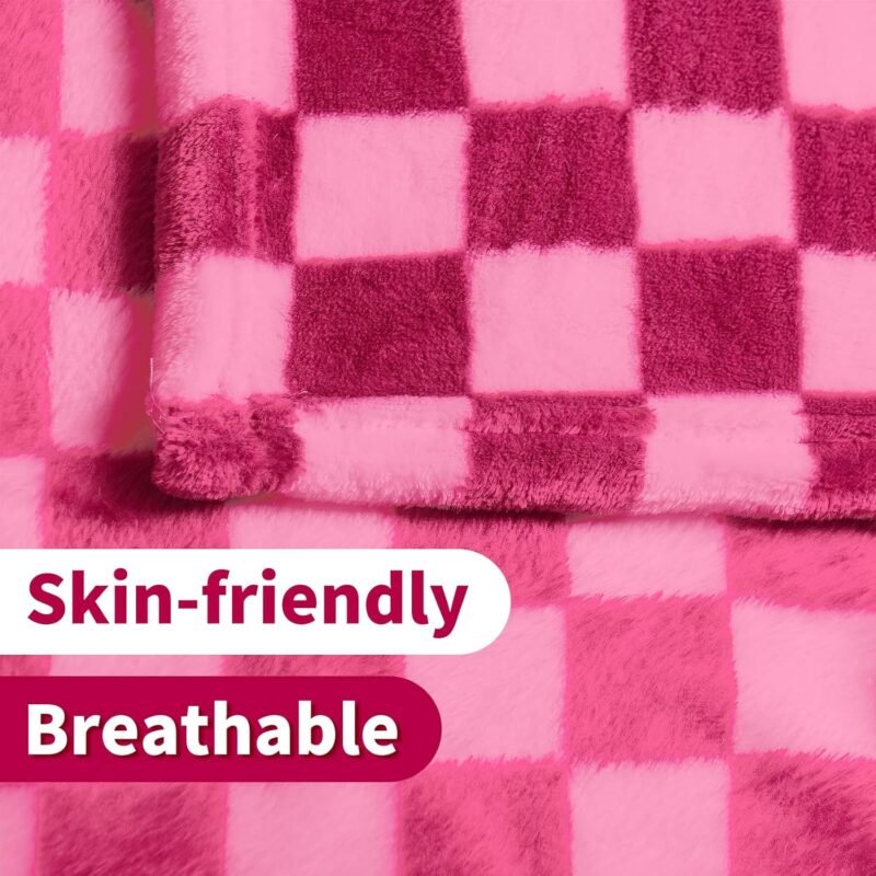 FY FIBER HOUSE Checkered Flannel Fleece Throw Blanket Soft Cozy Checkerboard Grid Print Chessboard Gingham Pattern Blankets for Bed Couch Sofa, 40"x50", Hot Pink - Image 4
