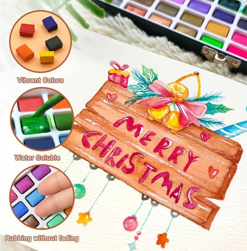 Artecho Watercolor Paint Set 100 Colors with Metallic in Portable Box, Paint Kit with Watercolor Papers and Brushes, Water Color Set for Beginners & Professionals - Image 5