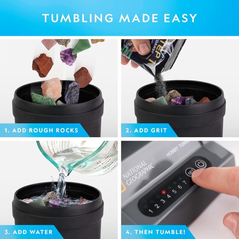 National Geographic Rock Tumbler Kit – Hobby Edition Includes Rough Gemstones, and 4 Polishing Grits, Great STEM Science Kit for Geology Enthusiasts, Rock Polisher for Kids and Adults - Image 2