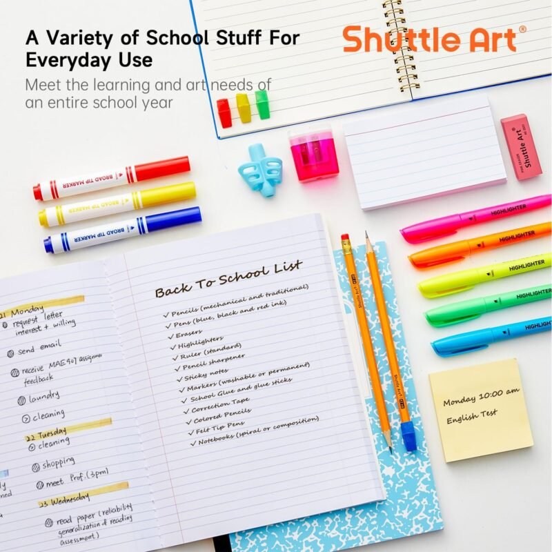 Shuttle Art 102 PCS Back to School Supplies Kit, School Supply Box for Grades K-5, School Supplies for Kids and Students, Including Pencils, Pens, Markers, Erasers, Notebooks, Folders and More - Image 6