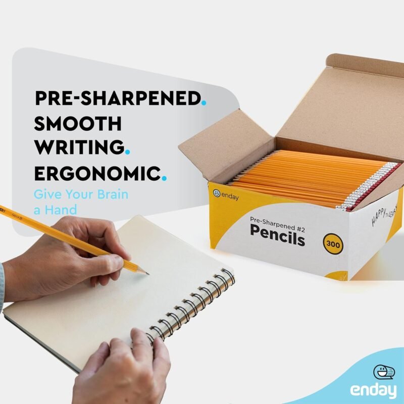 Enday #2 Pencils Bulk - 300 Pack - Pre-sharpened pencils #2 Wood-Cased Yellow Sharpened Pencils for Kids with Latex-Free Eraser Top for Office and Classroom Supplies. - Image 2