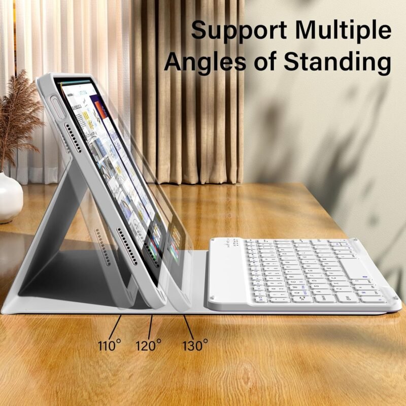 kenke for iPad 11/10th Gen Case with Keyboard 11/10.9 inch 2025 A16/2022, Detachable Wireless Bluetooth Keyboard Case Thin & Light with Built-in Left Side Pencil Holder, White Square Keycaps (Gray) - Image 5
