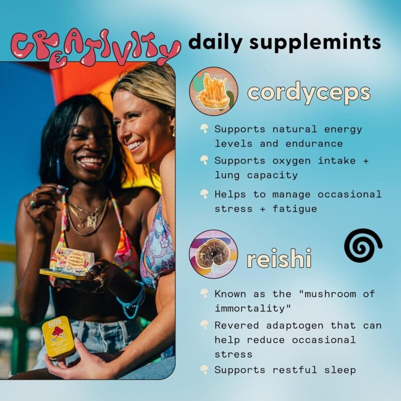 Daily Creativity and Connection SuppleMint | Cordyceps, Reishi, Maca & Bacopa Monnieri Mixed Mushrooms Extract | Pure Breath Mint for Creativity & Connection | 20g Organic Mushroom Mint - Image 3