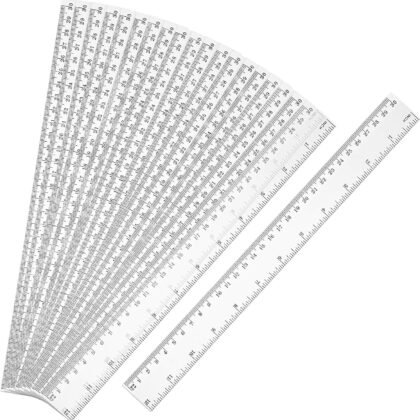 EBOOT 20 Pack Clear Plastic 12 Inch Straight Flexible Ruler With Inches and Metric for School, Classroom, Home, or Office