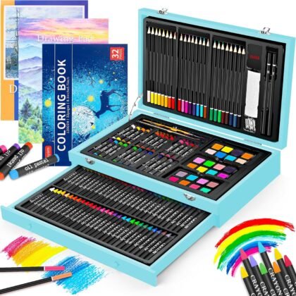 iBayam Art Supplies, 150-Pack Deluxe Wooden Art Set Crafts Drawing Painting Kit with 1 Coloring Book, 2 Sketch Pads, Creative Gift Box for Adults Artist Beginners Kids Girls Boys