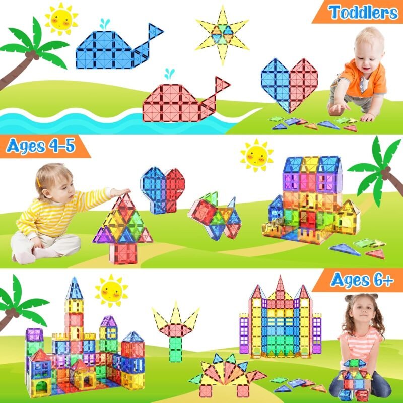 Magnetic Tiles Kids Toys STEM Magnet Toy for Toddler Magnetic Blocks Building Preschool Learning Sensory Montessori Toys for 3+ Year Old Boys and Girls, Safe Creativity Toddler Kids Toy 40PCS - Image 3