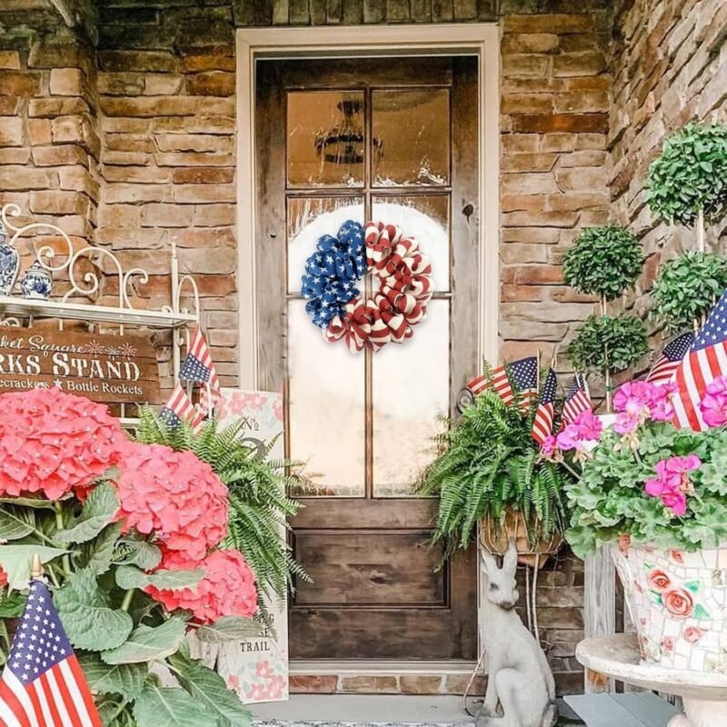 13 Inch Patriotic Burlap Wreath, 4th of July Summer Burlap Stripe and Stars Printed Wreath for The Front Door, Handcrafted Memorial Day American Flag Printed Home Decor for Indoor and Outdoor - Image 4