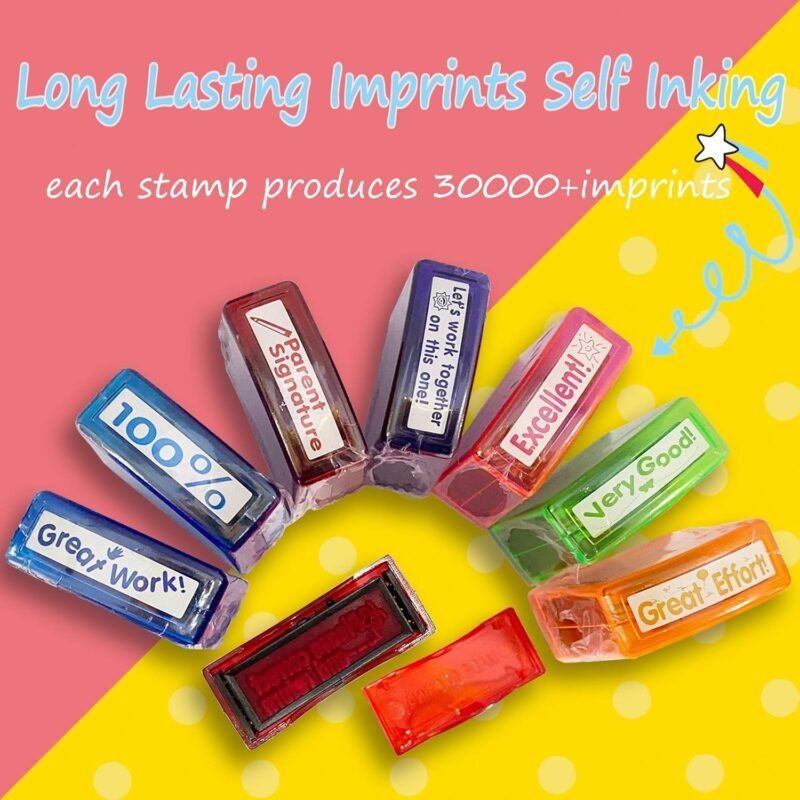 Teacher Stamps for Grading Classroom,Parent Signature Teacher Self-Inking Stamp Set for Homework Teacher Supplies with 8 pcs - Image 4
