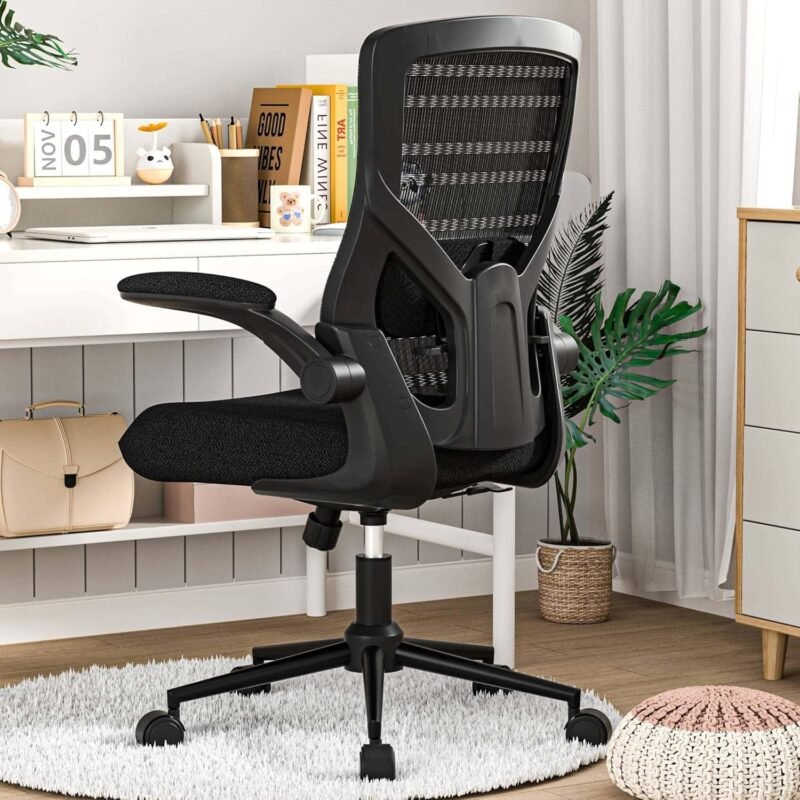 Ergonomic Office Chair for Long Hours & Lower Back Pain Relief – Memory Foam Seat Cushion, Adjustable Padded Lumbar Support, and Padded Flip-up Armrests, Ideal for Office or Study, Black - Image 7