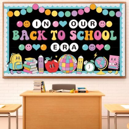 Welcome Back to School Bulletin Board Welcome Back Classroom Decoration Hippie Retro Bulletin Board Set in Our Back to School Era Cutouts for School Chalkboard Wall Door Decor Supply