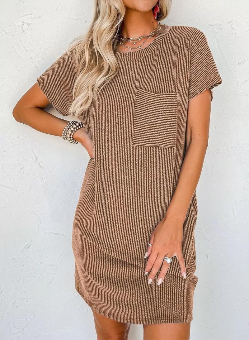 Acelitt Womens Casual Summer Crewneck Short Sleeve Ribbed Mini Tshirt Dress, XS-3XL - Image 2