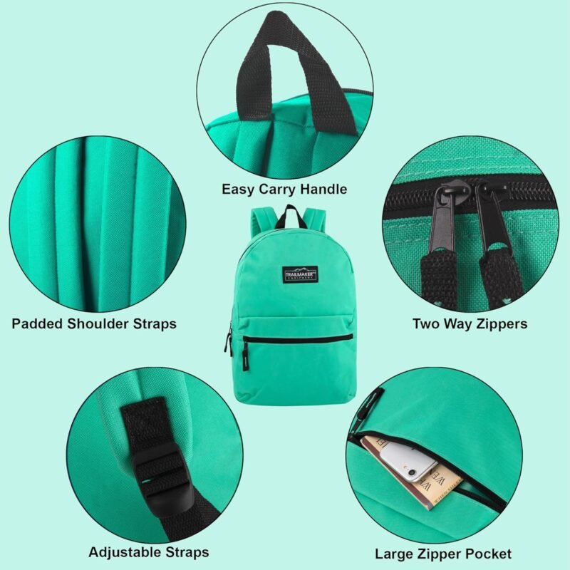Trail maker Classic 17 inch Backpacks with Adjustable Padded Straps | School Backpacks for Girls, Boys (Aqua) - Image 5