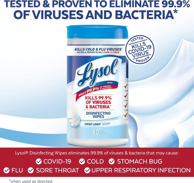 Lysol Disinfectant Wipes, Multi-Surface Antibacterial Cleaning Wipes, For Disinfecting and Cleaning, Crisp Linen, 80 Count - Image 3