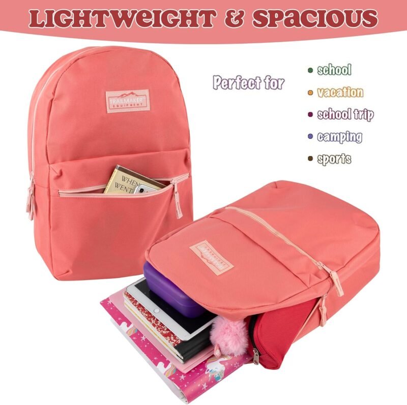 Trail maker Classic 17 inch Backpacks with Adjustable Padded Straps | School Backpacks for Girls, Boys (Coral) - Image 3