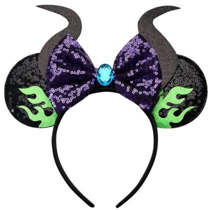 RAZKO Mouse Ears Headband, Sequin Maleficent Mouse Ears Hairband Mice ears Headband for Women Girls Hair Accessories (Flaming Maleficent)