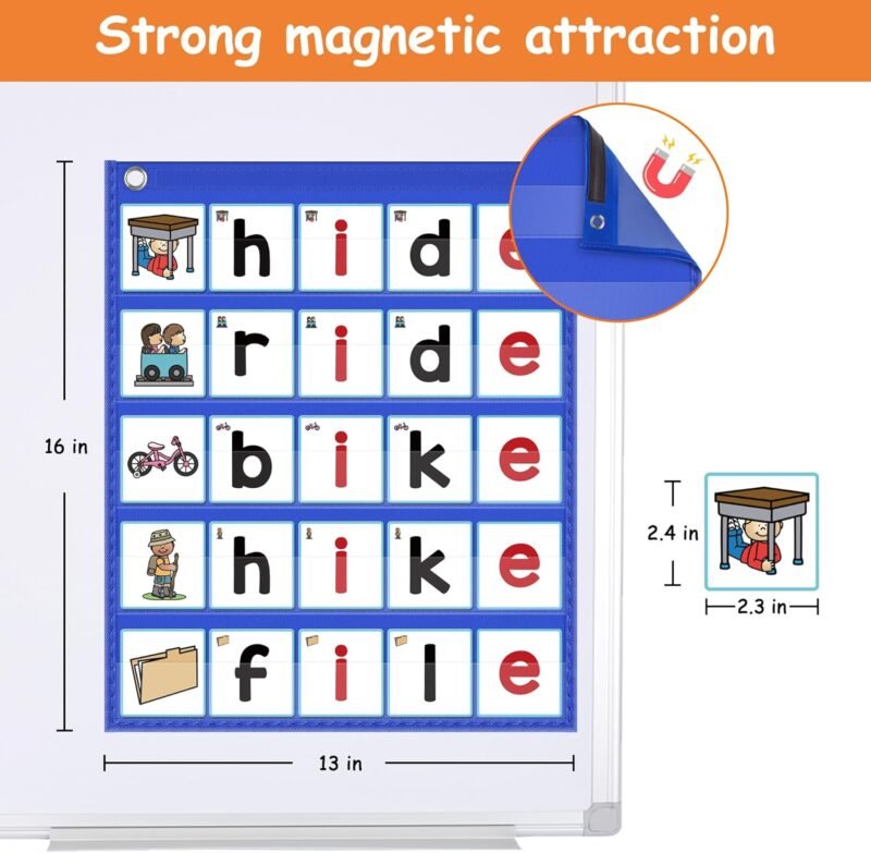 ABCxGOOD CVCE Word Building Pocket Charts with 50 Phonics Flash Cards Classroom Must Haves, CVCE Literacy Games for Beginners in Reading and Spelling. - Image 3